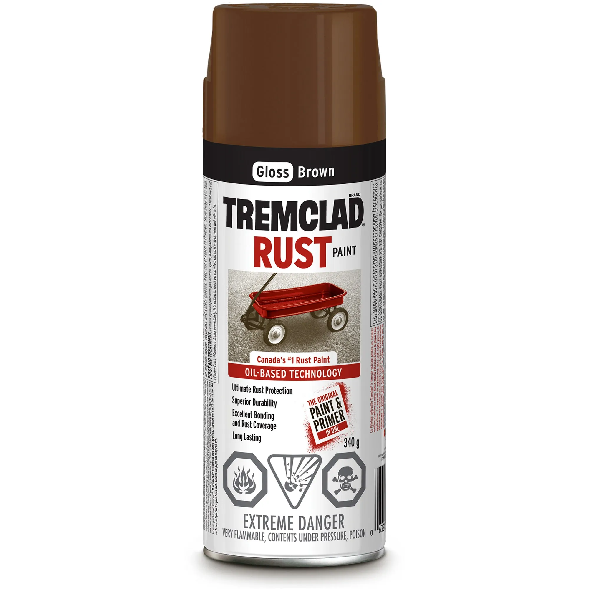 340g Tremclad Rust Paint Spray Can, Gloss Brown