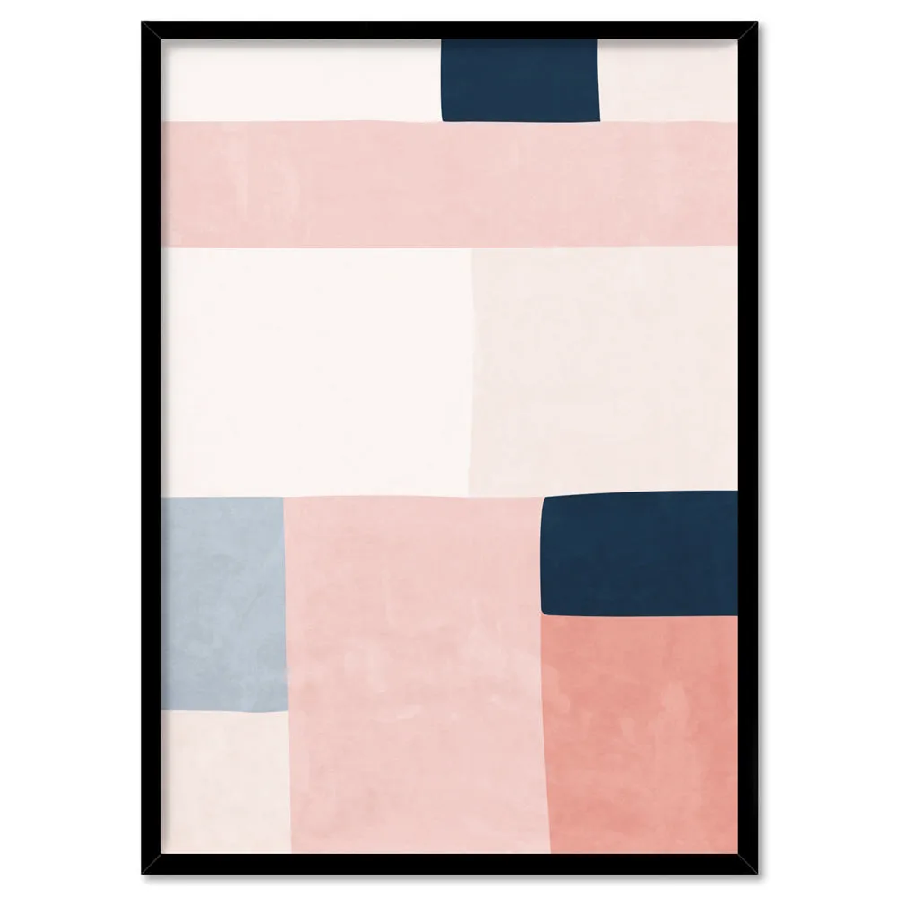 Abstract Blocks | Indigo & Blush I - Art Print