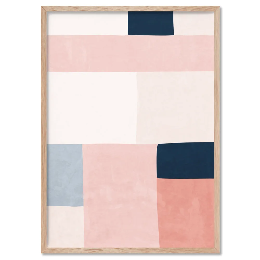Abstract Blocks | Indigo & Blush I - Art Print