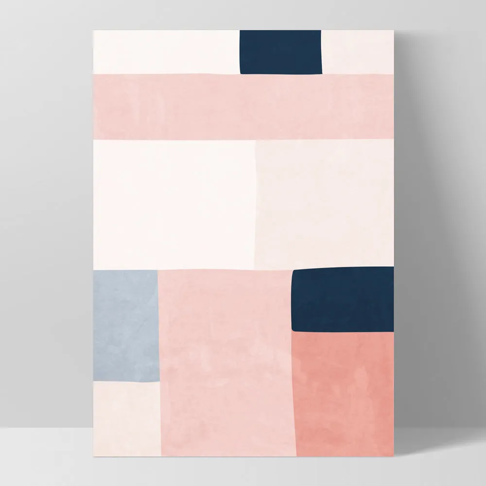 Abstract Blocks | Indigo & Blush I - Art Print