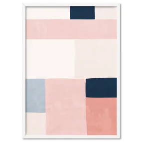 Abstract Blocks | Indigo & Blush I - Art Print