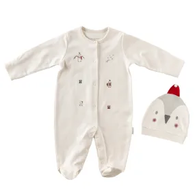 Cream Penguin Print Babygrow & Hat