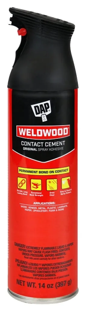 DAP Weldwood 7079800120 Contact Cement Spray Adhesive, Solvent, Clear, 24 hr Curing, 14 oz Aerosol Can :CAN: QUANTITY: 1