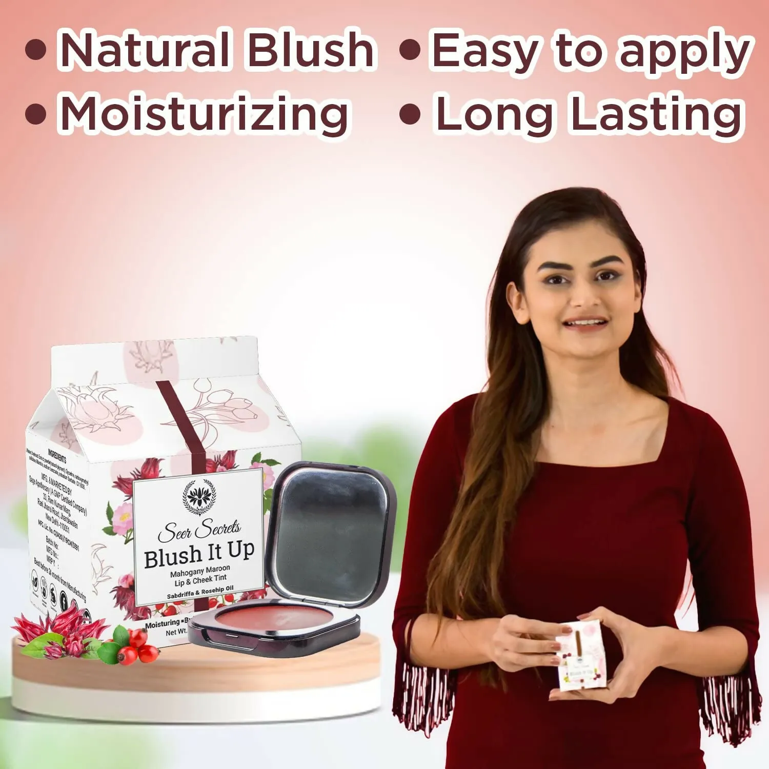 Natural Blush It Up Lip & Cheek Tint Mahogany Maroon (10gm)