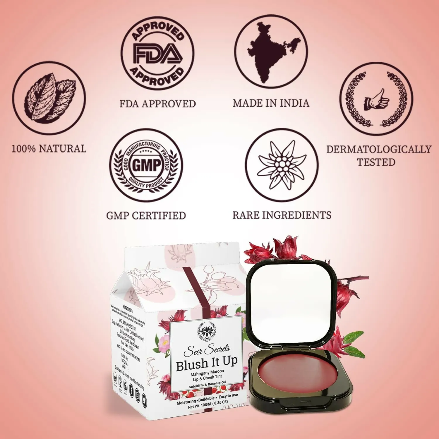 Natural Blush It Up Lip & Cheek Tint Mahogany Maroon (10gm)