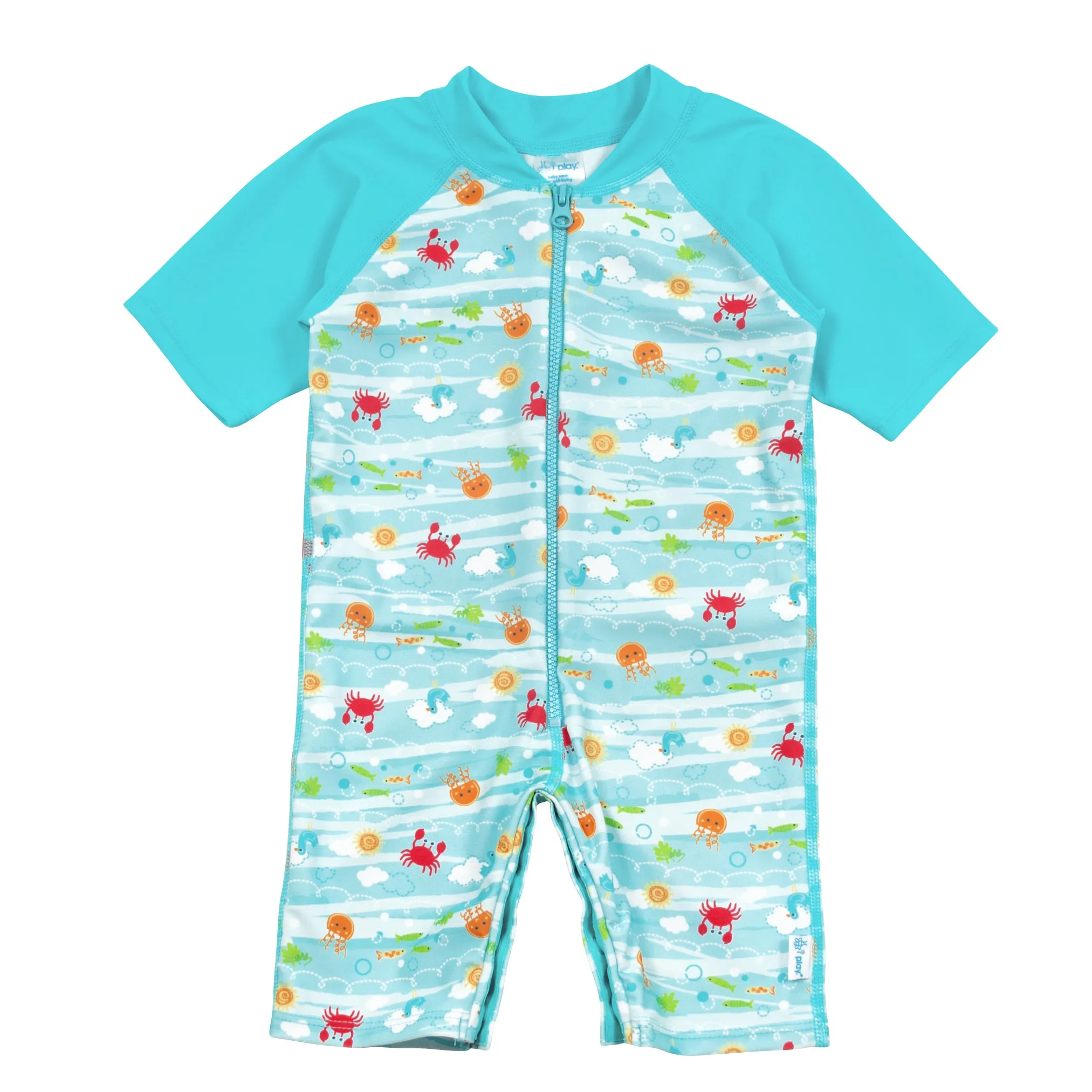 One-piece Swim Sunsuit-Light Aqua Sea Friends