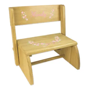 Personalized Floral Garland Natural Flip Stool