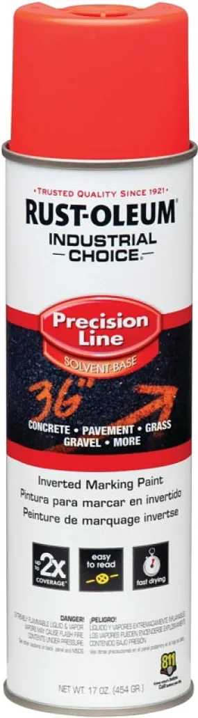 Rust-Oleum 203028 Inverted Marking Spray Paint, Semi-Gloss, Fluorescent Red/Orange, 17 oz, Can :CAN: QUANTITY: 1