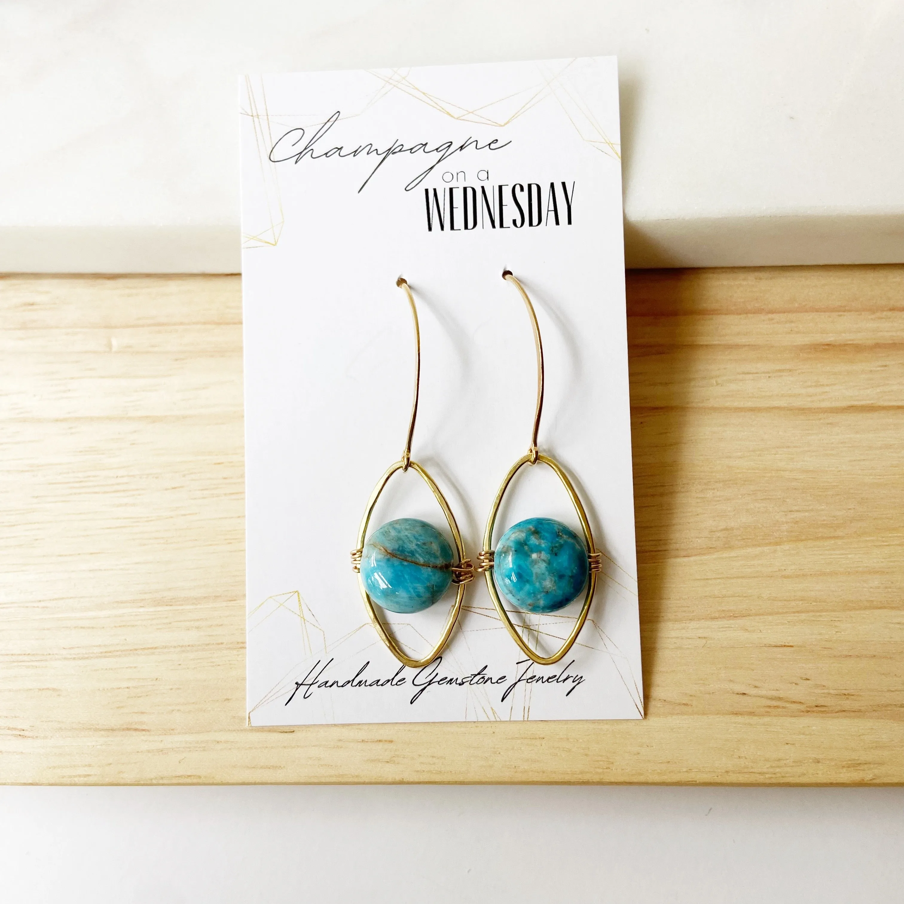 Smooth Blue Apatite Coin Evil Eye Earrings in Gold