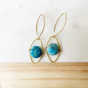 Smooth Blue Apatite Coin Evil Eye Earrings in Gold