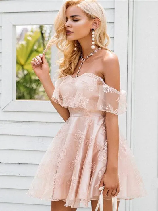 Stunning Lace Off-the-shoulder Neckline A-line Homecoming Dress HD101