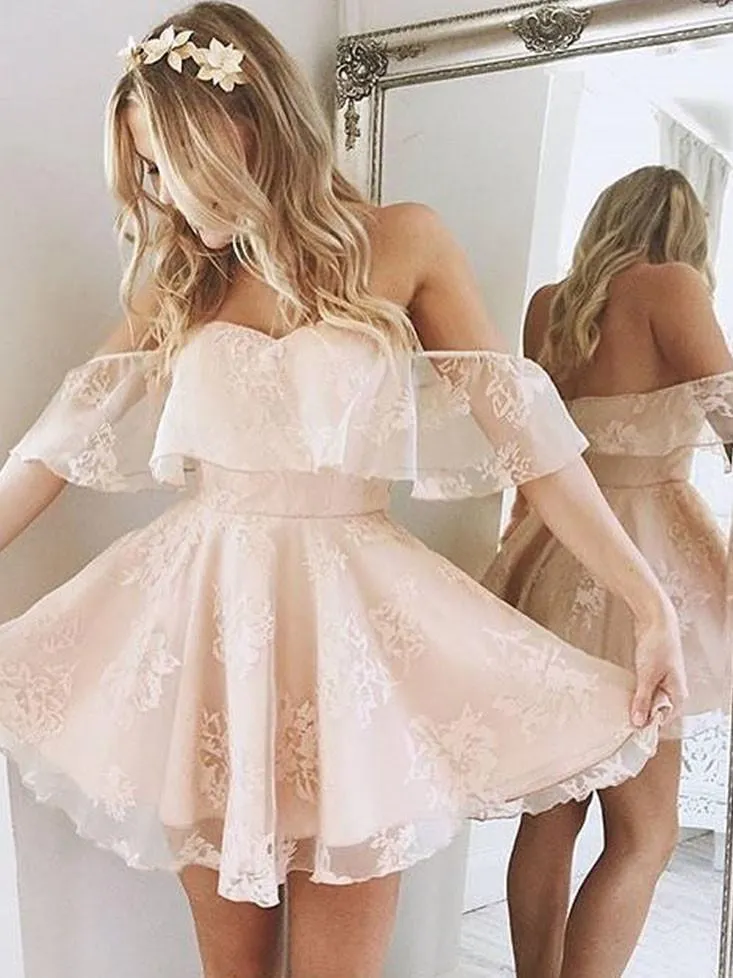 Stunning Lace Off-the-shoulder Neckline A-line Homecoming Dress HD101