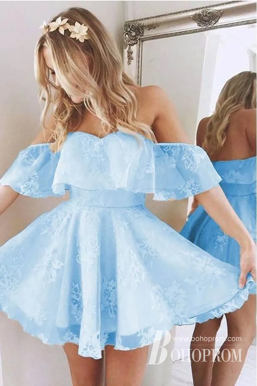 Stunning Lace Off-the-shoulder Neckline A-line Homecoming Dress HD101