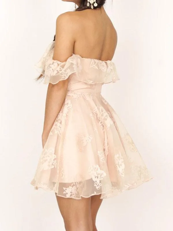 Stunning Lace Off-the-shoulder Neckline A-line Homecoming Dress HD101