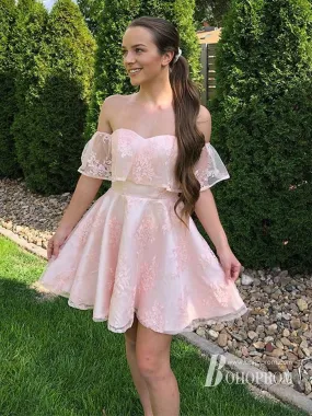Stunning Lace Off-the-shoulder Neckline A-line Homecoming Dress HD101