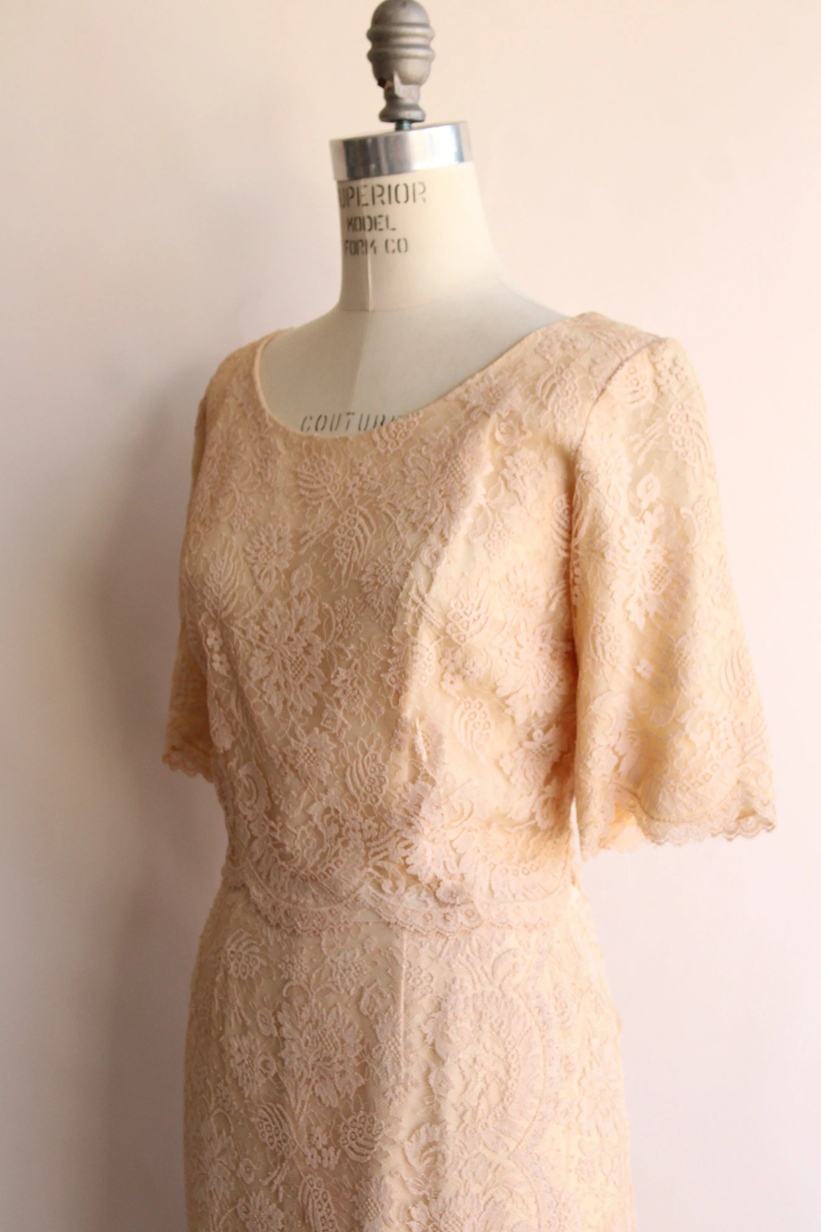 Vintage 1960s Blush Illusion Lace Dress