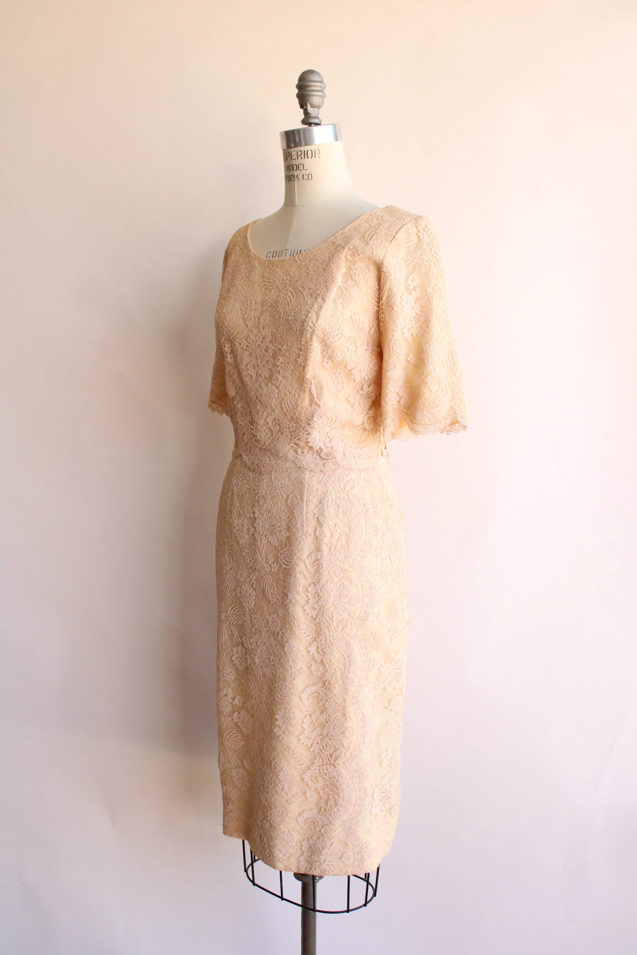 Vintage 1960s Blush Illusion Lace Dress