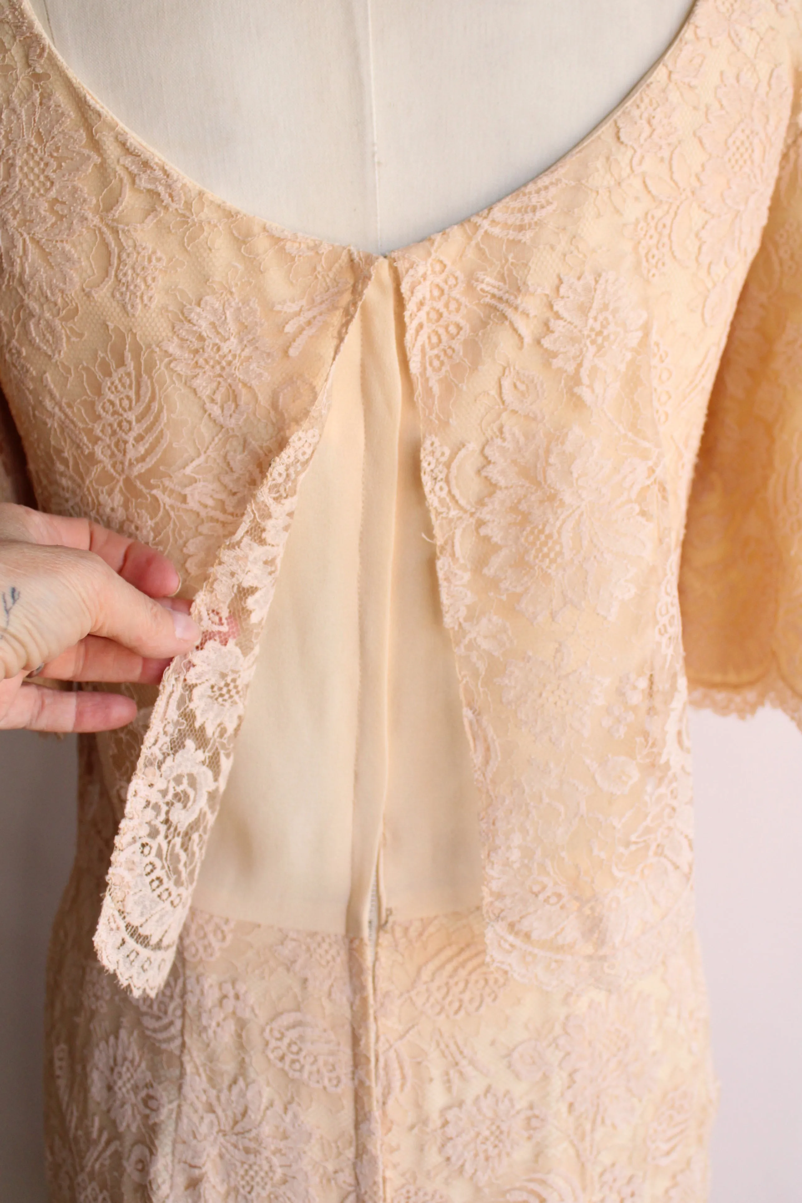 Vintage 1960s Blush Illusion Lace Dress