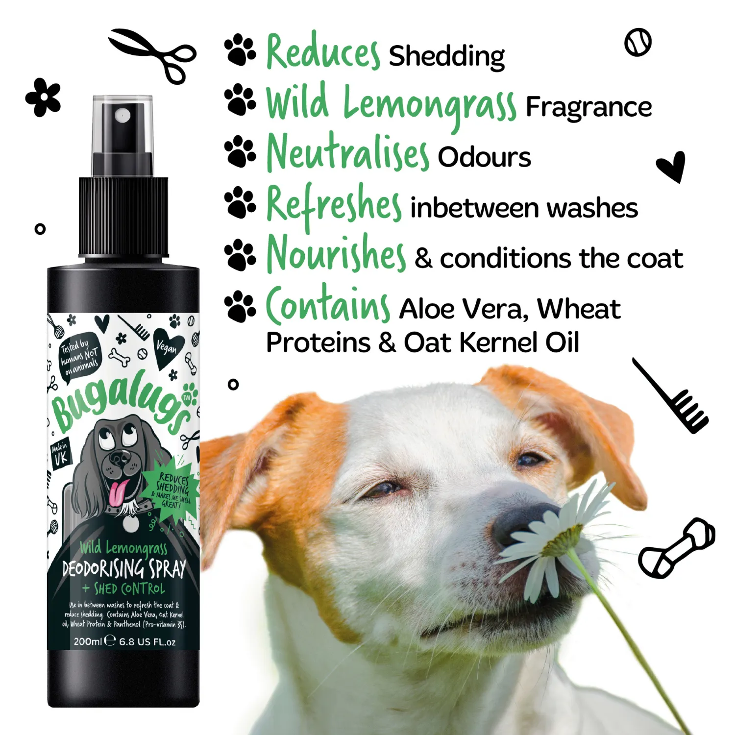 Wild Lemongrass Dog Deodorising Spray with Shed Control