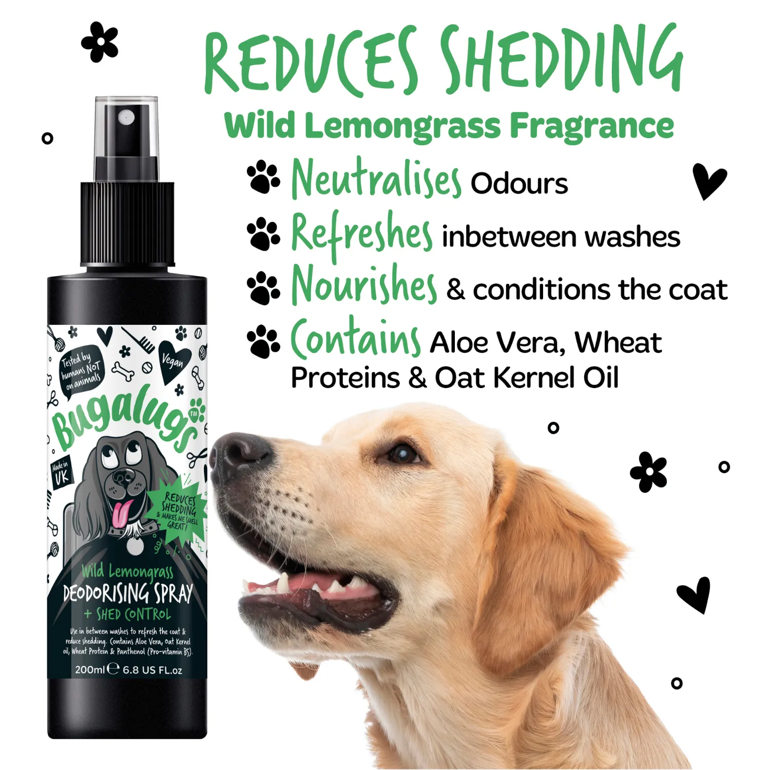 Wild Lemongrass Dog Deodorising Spray with Shed Control