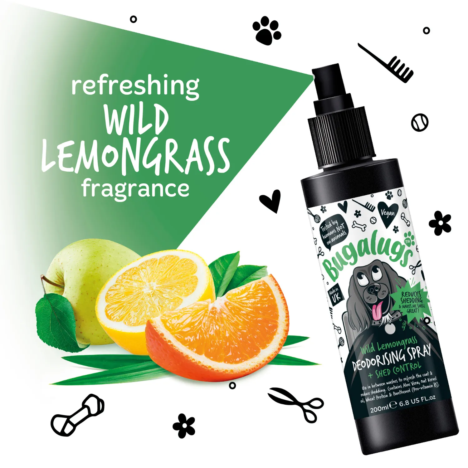 Wild Lemongrass Dog Deodorising Spray with Shed Control