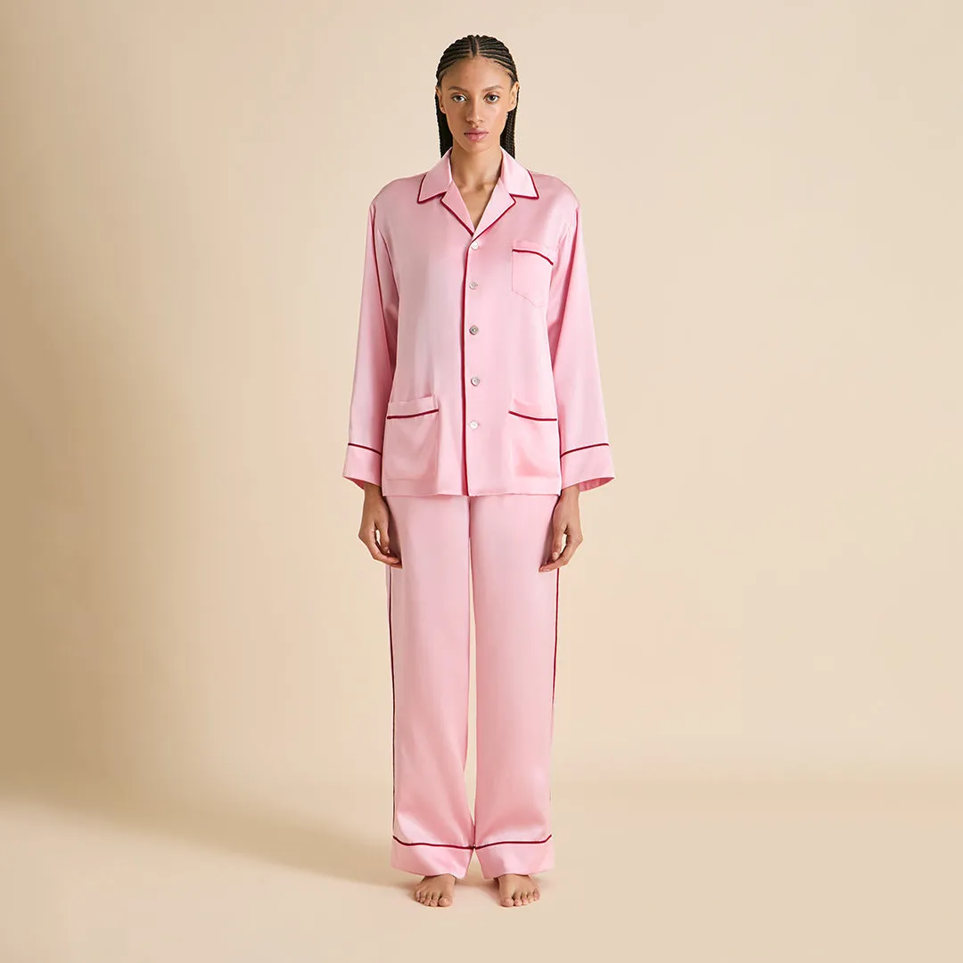 Yves Blush Pink Pyjamas in Silk Satin